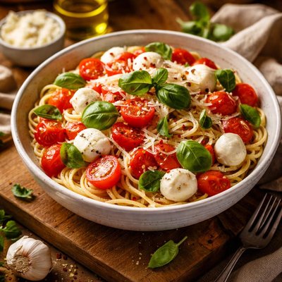 Image of Pasta Caprese Pasta with Tomatoes Mozzarella Fresh Basil