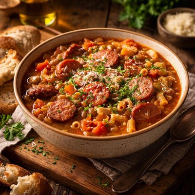 Image of Pasta Fagioli Soup with Smoked Sausage