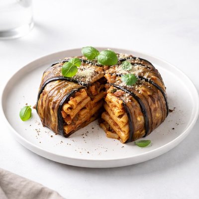 Image of Pasta Incaciata Baked Pasta Wrapped in Eggplant Aubergine Sli