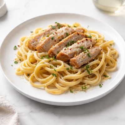 Image of Pasta Nom with White Wine Garlic Sauce and Chicken