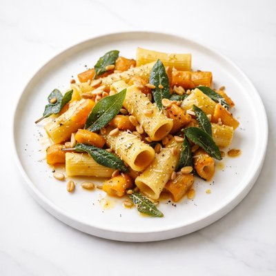 Image of Pasta Pan Fried with Butternut Squash Fried Sage and Pine Nuts