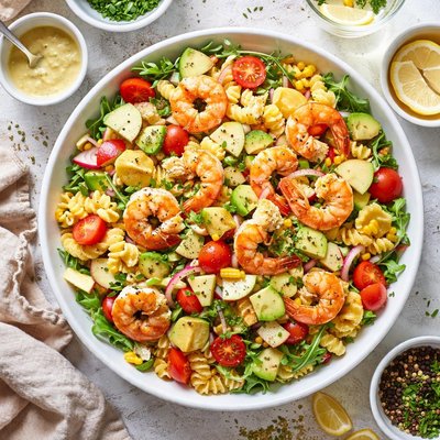 Image of Pasta Prawn Shrimp Apple Salad Mayo Free