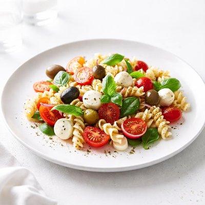 Image of Pasta Salad with Mozzarella Olives and Tomatoes