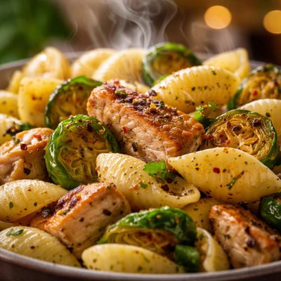 Image of Pasta Shells with Chicken and Brussels Sprouts