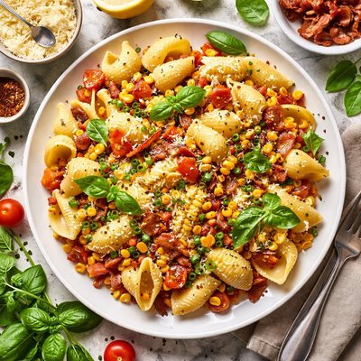 Image of Pasta Shells with Corn and Bacon