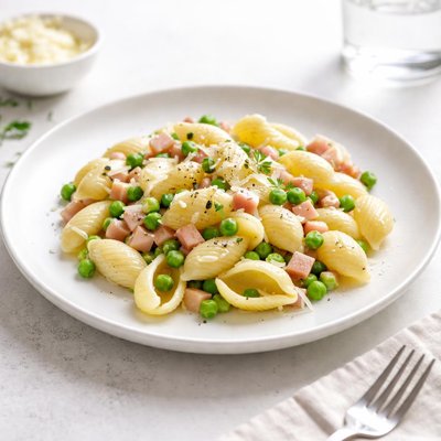 Image of Pasta Shells with Peas and Ham