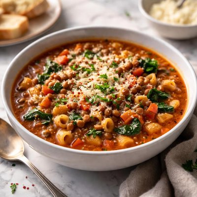 Image of Pasta Tomato and Lentil Soup