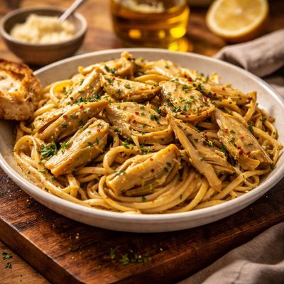 Image of Pasta with Artichokes in a Buttery Garlic and Olive Oil Sauce