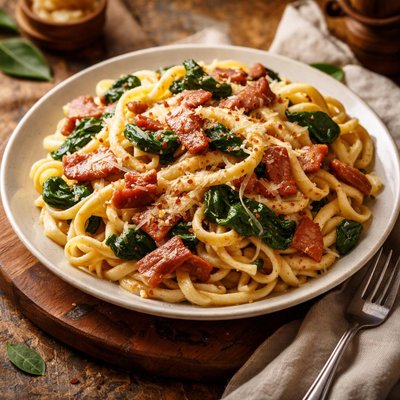 Image of Pasta with Bacon and Spinach
