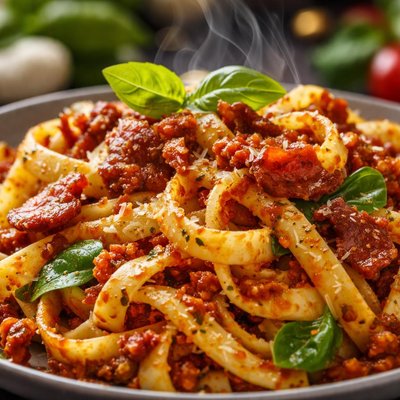 Image of Pasta with Bacon and Tomato Pesto