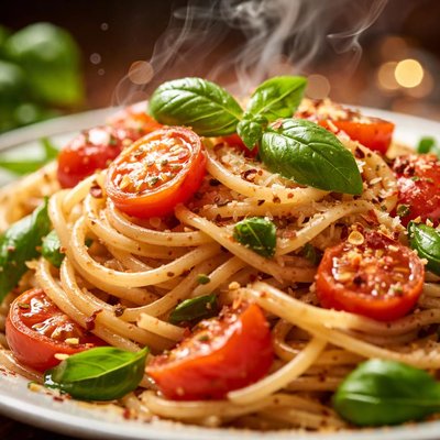 Image of Pasta with Basil and Tomato
