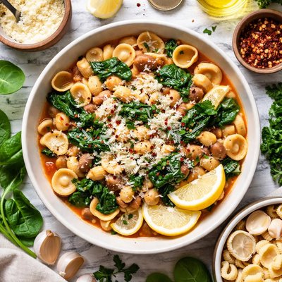 Image of Pasta with Beans and Spinach Parmesan