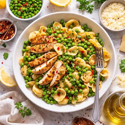 Image of Pasta with Chicken and Spicy Peas