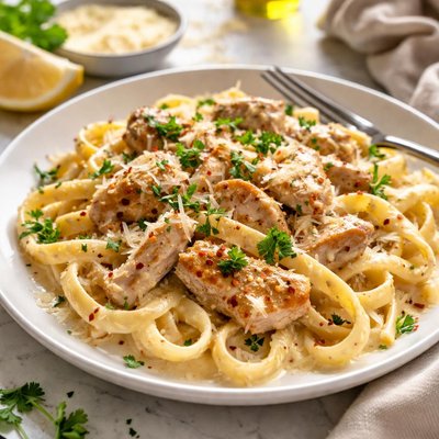 Image of Pasta with Chicken in Creamy Garlic Sauce