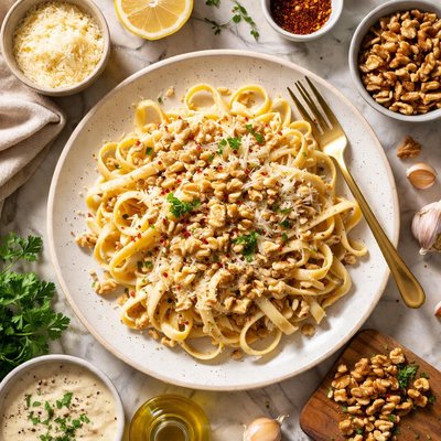 Image of Pasta with Creamy Garlic and Walnut Sauce