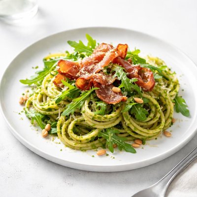 Image of Pasta with Crispy Prosciutto and Arugula Pesto