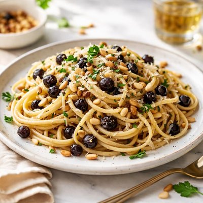 Image of Pasta with Currants and Pine Nuts