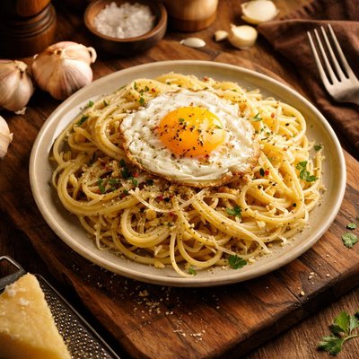 Image of Pasta with Egg Salt and Garlic