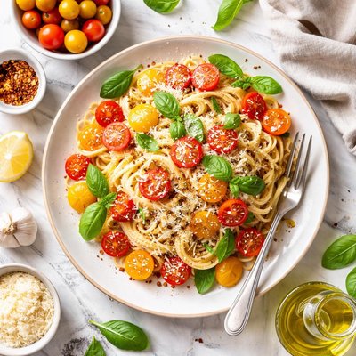 Image of Pasta with Fresh Tomatoes and Basil