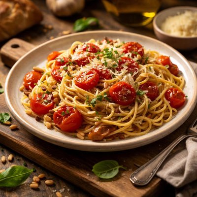 Image of Pasta with Fresh Tomatoes and Pine Nuts