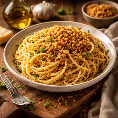 Image of Pasta with Garlic Oil and Toasted Bread Crumbs