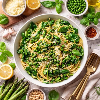 Image of Pasta with Green Vegetables and Herbs