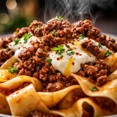 Image of Pasta with Ground Beef and Yoghurt
