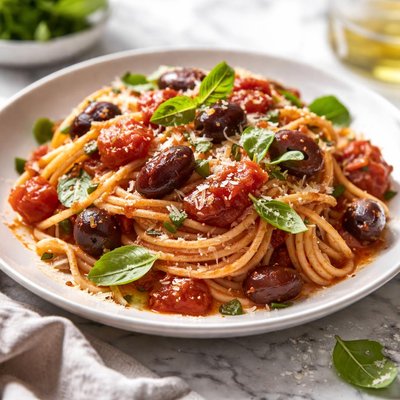 Image of Pasta with Kalamata Olives and Roasted Grape Tomato Sauce