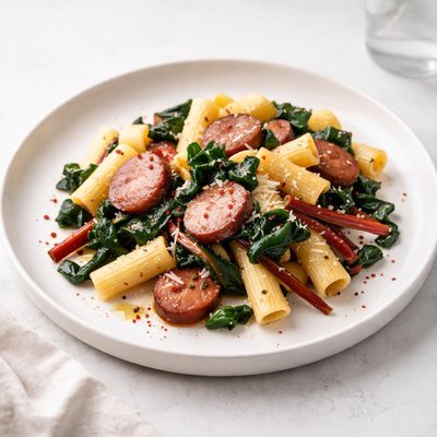 Image of Pasta with Kielbasa and Swiss Chard