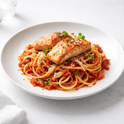 Image of Pasta with Red Sauce and Salmon