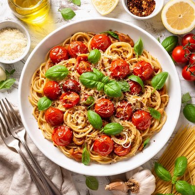 Image of Pasta with Roasted Cherry Tomatoes and Basil