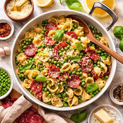 Image of Pasta with Salami and Peas