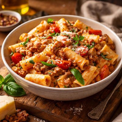 Image of Pasta with Sausage Tomatoes and Cream