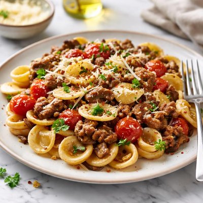Image of Pasta with Sausage Tomatoes and Mushrooms