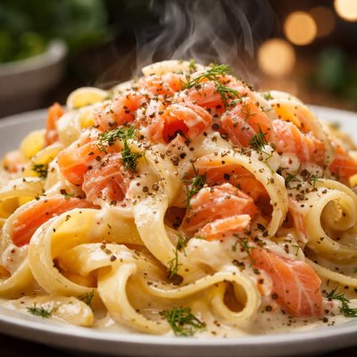 Image of Pasta with Smoked Salmon Cream and Dill