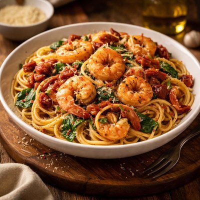 Image of Pasta with Spicy Shrimp and Sun Dried Tomatoes
