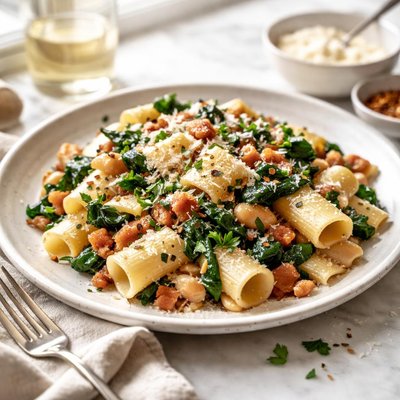 Image of Pasta with Spinach Beans and Pancetta