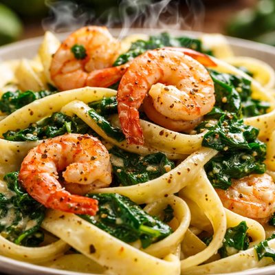 Image of Pasta with Spinach Nutmeg and Shrimp