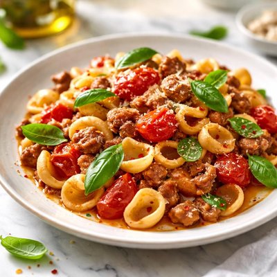 Image of Pasta with Sweet Sausage Tomato and Basil
