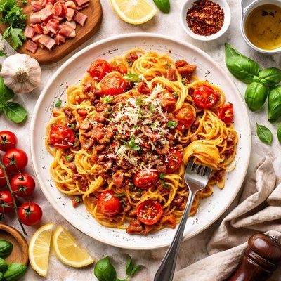 Image of Pasta with Tomato and Bacon Sauce