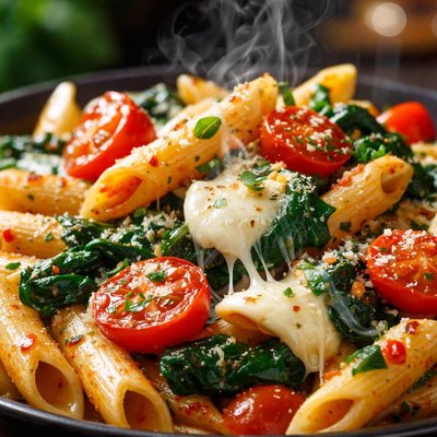 Image of Pasta with Tomato Spinach and Mozzarella