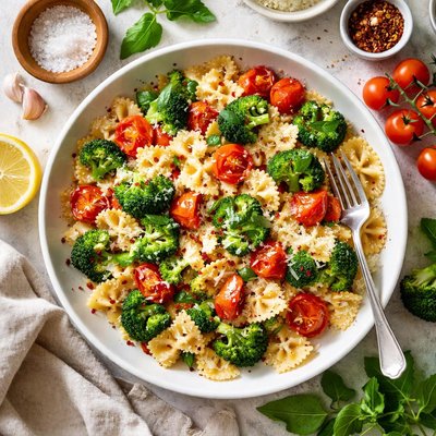 Image of Pasta with Tomatoes Broccoli and Cheese