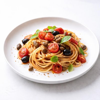 Image of Pasta with Tomatoes Olives and Capers