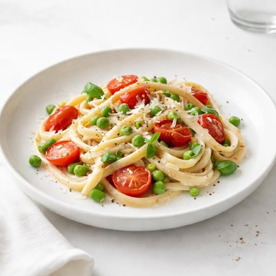 Image of Pasta with Tomatoes Peas and Cream