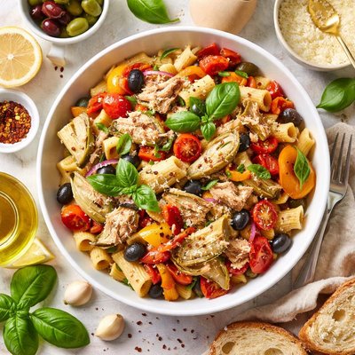 Image of Pasta with Tuna Artichokes and Peppers