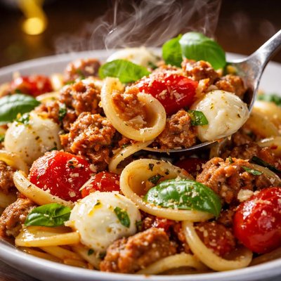 Image of Pasta with Turkey Sausage Tomatoes Mozzarella