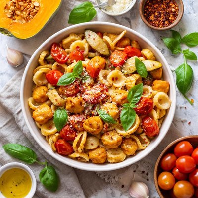 Image of Pasta with Winter Squash and Tomatoes