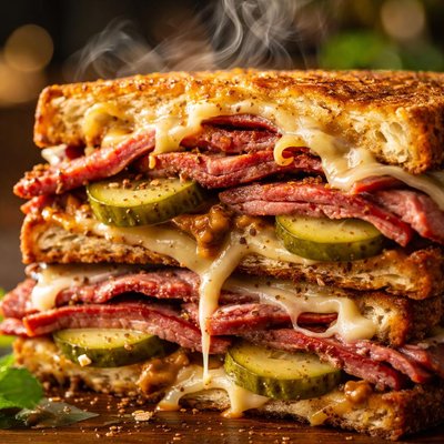 Image of Pastrami and Pickle Pan Fried Sandwich