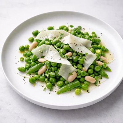 Image of Pea and Bean Salad with Shaved Pecorino Cheese