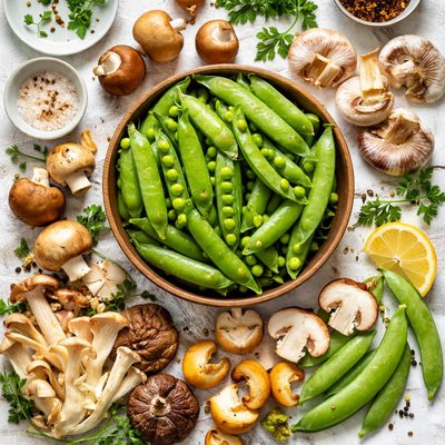 Image of Pea Pods with Fresh Mushrooms